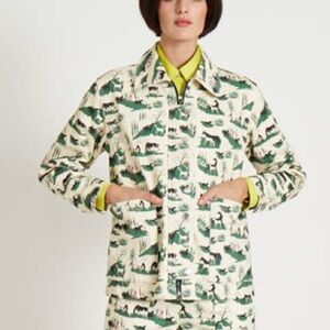 Rachel Antonoff Green Cream LIZZIE Horse Jacket XS elbow patches cotton unlined